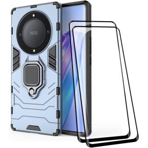 Kal-Coque Armor Pour Honor Magic5 Lite 5g/Magic 5 Lite, Housse Tpu+Pc Antichoc Avec Anneau Béquille [Avec 2 Pièces Verre Trempé Ecran Film Protecteur ] - Bleu - Neuf