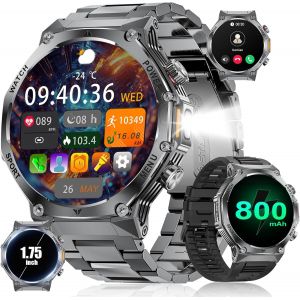 Montre Connectée Homme,1,75'' Smart Watch Avec 800mah/Torche Led/Appel Bluetooth,114 Sportifs Montre Sport Avec Moniteur Sommeil/Cardiofrequencemetre - Neuf