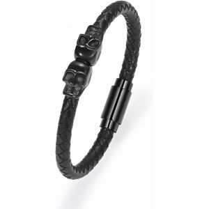 Kal-Crémation Bijoux Crâne Urne Bracelet Pour Cendres Pour Hommes Femmes Keepsake Memorial Manchette Bracelet Tressé Cuir Crémation Bracelet - Neuf