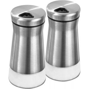 2 Pièces Salière et Poivrière en Acier Inoxydable,Ensemble Moulin Poivres et,Pots à épices Poivre Shakers avec Couvercle pour Épices,Sel,Poivre,Cumin,Paprika - Neuf
