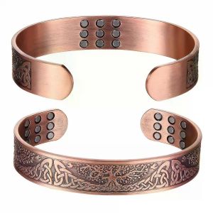 Bracelet Magnétique En Cuivre Réglable Pour Hommes - Bracelet Manchette Solide Hypoallergénique Pour Le Bien-Être Et Le Style - Neuf