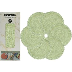 Sjzg-Lot De 6 Sets Table Dessous Tapis, Tapis Tiss&eacute; R&eacute;sistant &Agrave; La Chaleurtapis De Salle &Agrave; Manger En Dentellelavable Antid&eacute;rapant Rond Table Pad Euro Tiss&eacute; &Agrave; La Main (Green, 38cm) - Neuf