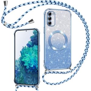 TRAHOO-Couqe Magn&eacute;tique pour Samsung Galaxy S20 FE Con Cordon, Compatible avec MagSafe, Brillant Glitter Paillet&eacute; Antichoc Durable R&eacute;sistante Etui Housse pour Samsung S20 FE Soft TPU Bumper, Bleu - Neuf