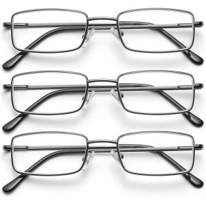Lot De 3 Lunettes De Lecture Carrées Rectangulaires En Métal Pour Homme - Anti-Fatigue Oculaire/Maux De Tête - Charnière À Ressort - Lecture Claire Des Cils - Neuf