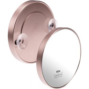 Kal-Miroir À Ventouse Champagne - Grossissement X 10 - Diamètre : 8,8 Cm - Miroir Avec Ventouses Pour Salle De Bain, Voyage Et Maison - Idéal Pour Le Maquillage, L'épilation Des Sourcils, Les - Neuf