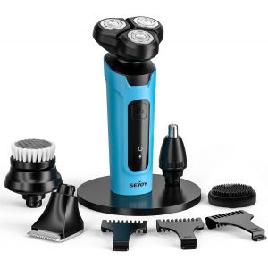 Checarzhn--No1-5 En 1 Rasoir Electriques Hommes, Rasoir Homme, Rasoir Barbe Homme Pour Cheveux Cil De Nez, Rotatif Rasoirs Électriques Homme-Ipx7 Imperméable-3d Tête Flottante-Idéal Cadeau Pour Papa - Neuf