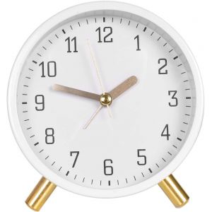 Kal-Réveil À Quartz,Analogique Silencieux Réveil,Réveil De Voyage Analogique Avec Lumière, Réveil Rond En Métal À La Mode,Mini Réveil,Portable Taille Reveil Horloge, Idéal Pour Famille/Bureau (Blanc) - Neuf