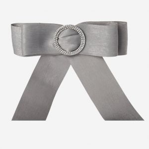 Broche Elegante En Alliage Pour Femme, Noud Papillon, Avec Strass (Gris) - Neuf