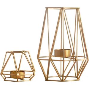 2 Pièces de Bougeoirs de Bougie Chauffe-Plat Géométriques,Ornements de Chandeliers de Table en Or (Petit + Grand) - Neuf