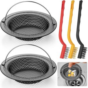 Eryi-2/3 Pcs En Acier Inoxydable Filtre Evier Cuisine Avec Poignée, Noir Grille Evier Avec 3 Brosses, Pour De Cuisine Baignoire Salle Bain (2, Noir) - Neuf