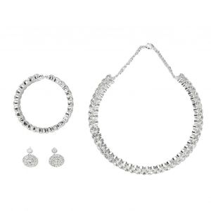Ensemble De Bijoux De Mari&eacute;e &Eacute;l&eacute;gant Strass Collier Bracelet Boucles D'oreilles Pour Mariage Bal Fian&ccedil;ailles Argent - Neuf