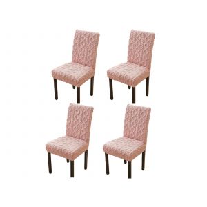 Lot de 4 housses de chaise universelles roses jacquard pour salle &agrave; manger et cuisine - Neuf