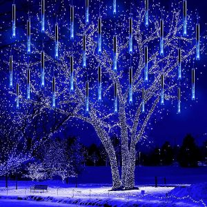 Aiou-Décoration De Noël D'extérieur-10 Tubes Led-Pluie De Météores-Étanche-Pour Noël,Halloween,Sapin De Noël,Mariage,Jardin,Fenêtre-Bleu - Neuf