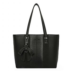 Sac Cabas pour Femme Effet Python avec N?ud Breloque Décoratif Gallantry Noir - Neuf