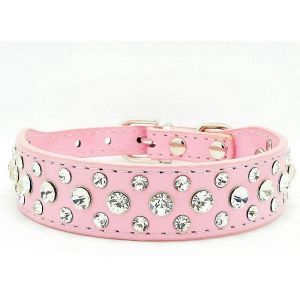 Kal-Collier En Cuir Synthétique Avec Strass Pour Chien Ou Chat, Taille L, Rose - Neuf