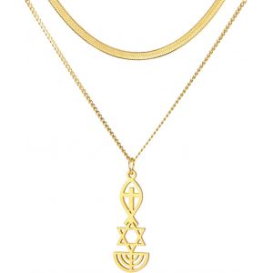 Kal-Collier Sceau Messianique Sceau Messianique De Jérusalem Collier Pendentif Etoile De David, Ichthus Avec Croix, Menorah, Collier Etoile Juive Bijoux Religieux Hanukkah - Neuf