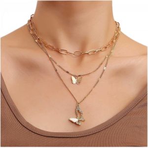 Kal-Collier Papillon Superposé Collier Ras Du Cou Collier Pendentif Papillon Cz Or Collier Chaine Papillon Collier Papillon Superposé Bijoux Pour Femmes Et Filles Cadeaux - Neuf