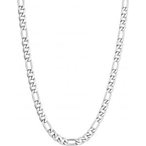 Trahoo-5mm Figaro Chaîne,Hommes Femmes 1+3 Figaro Cubaine Chaine En Acier Inoxydable Chaîne Simple Argent Colliers, 45, 50, 55, 60 Cm - Neuf