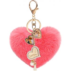 KAL-Porte-Clef Personnalisé Coeur Porte-Clé Photo Pendentif Pompon En Peluche Cristal Avec Boîte Pour Voiture Sac À Main Saint-Valentin Noël - Neuf