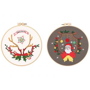Kit De Broderie De No&euml;l &Agrave; Faire Soi-M&ecirc;me Pour D&eacute;butants - Bois De Cerf Et P&egrave;re No&euml;l - Neuf