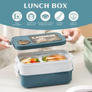 Tzf-Lunch Box 2 Layers U2013 Porte-D&eacute;jeuner Umami Avec Bocaux De Sauce Et Ustensiles U2013 Bento Box Chauffable Pour Micro-Ondes U2013 Bo&icirc;te &Agrave; D&eacute;jeuner Herm&eacute;tique Id&eacute;ale Pour Le Bureau Scolaire Et - Neuf