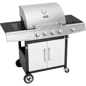 Checarzhn--No1-Barbecue Gaz À 4+1 Brûleurs En Acier Inoxydable, Gril À Gaz De Puissance 14,5kw Avec Tablettes Et Thermomètre, 2 Roues Directionnelles, 2 Portes, Adapté Pour Jardin Et Extérieure, Arge - Neuf