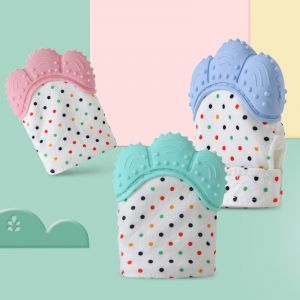 Lot De 3 Mitaines De Dentition En Silicone De Qualité Alimentaire Pour Bébé, Jouet De Dentition Anti-Douleur, De 0 À 12 Mois (Bleu, Vert, Rose) - Neuf