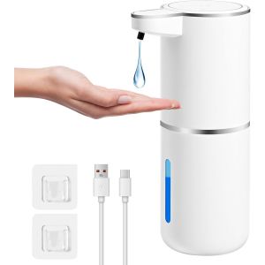 KAL-Distributeur Savon Automatique, 380Ml Distributeur Savon Mural, Distributeur Liquide Vaisselle Avec Capteur Infrarouge, Rechargeable Par Usb, 4 Niveaux Réglables (Blanc, Type De Liquide) - Neuf