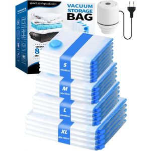 SJZG-Lot De 18 Sac Sous Vide Vetement Aspirateur Et Pompe &Eacute;lectrique &iquest; 4 Tailles &Eacute;paisses Et &Eacute;tanches : 4 Jumbo, 4 Grand, 4 Moyen, 6 Petit Pour V&ecirc;tements, Couettes, Vestes D'Hiver - Neuf