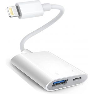 LORANKA-Adaptateur Lightning vers USB, certifi&eacute; Apple MFi USB 3.0 OTG pour iPhone 14/13/12/11/XS/XR/X/SE/8/7/iPad vers cl&eacute; USB, appareil photo, clavier, souris, hubs, MIDI, Plug and Play (USB + charg - Neuf