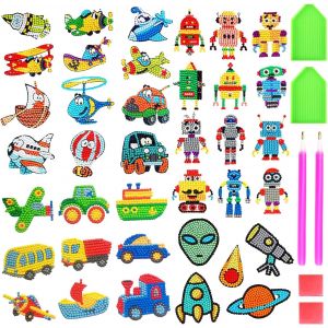 Trahoo-Diamond Painting Enfant Diamant Painting Broderie Diamant Garçon 5d Diy Strass Autocollant Kit Peinture Diamant Stickers Dessin De Diamant Avec Strass Mosaïque Autocollante Enfants (38 Pcs) - Neuf