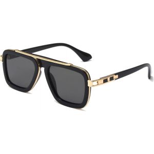 Lunettes De Soleil Carré Homme Femme, Rétro Lunettes De Soleil Pilote À Monture Métallique Carrée Lunettes Carre Vintage Uv400, 52mm - Neuf