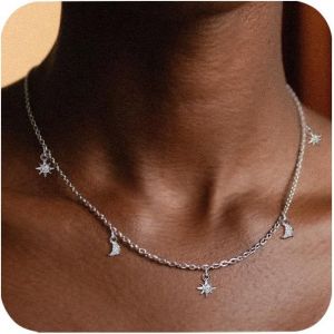 Kalanka-Colliers Femme Argent, Collier Pendentif Pour Femmes, Double Collier Femme Colier, Longueur Ajustable Collier Femme, Cadeau Pour Anniversaire,Noël,Fête Des Mères,Saint Valentin - Neuf