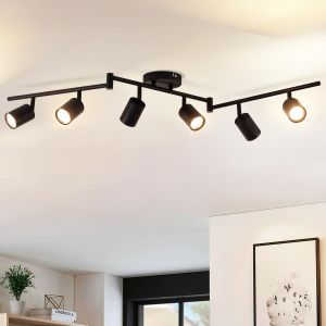 Kal-Plafonnier Spots, 6 Spots De Plafond Led Intérieurs Base Gu10, Spots De Plafond Noir Avec Base Rectangulaire, Spots De Plafond Led Rotatifs (Sans Ampoules). - Neuf