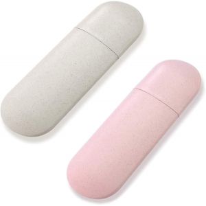 2 Pièces Étui Brosse À Dents, Étui À Brosse À Dents Portable, Boîte De Brosse À Dents De Voyage, Pour Le Camping En Plein Air, Les Voyages Et Le Rangement À La Maison (Rose, Beige) - Neuf