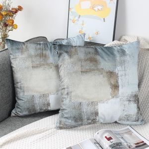 Cauc-Housse De Coussin Marron Et Gris 40x40 Taies D'oreiller En Velours Coussins De Canap&eacute; D&eacute;coratifs Lot De 2 Souples Housses De Coussin D&eacute;coratives Marron Pour Canap&eacute;-Lit De Salon - Neuf