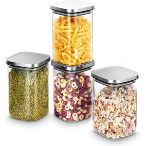 Cmws-Bocaux En Verre, 4pcs Bocal En Verre Avec Couvercle, 1100ml Bocal En Verre Herm&eacute;tique, Bocaux Herm&eacute;tiques Avec Couvercles, Convient Aux Biscuits De Collation De C&eacute;r&eacute;ales, Haricots Spaghetti - Neuf