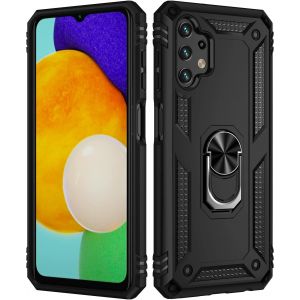 Kal-Coque Pour Samsung Galaxy A13 (4g) Lte + Hd Verre Trempé, Étui Protection Tpu/Pc Souple Durable Avec Support De 360° Rotation Anneau Antichoc Armor Box Coque, Noir - Neuf