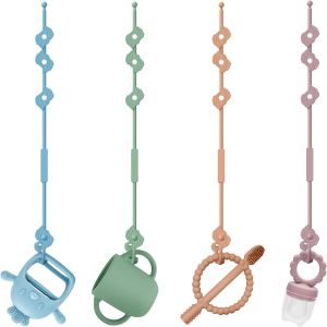 Attrape-Gobelets En Silicone Avec Cha&icirc;ne Factice Pour Jouets De B&eacute;b&eacute;, Sangles De S&eacute;curit&eacute; Sans Bpa Pour Jouets, Sangle De Retenue Pour Gobelet Pour Poussette, Chaise Haute, Si&egrave;ge De Voiture - Neuf
