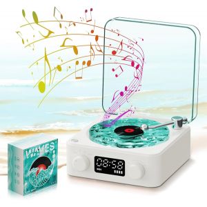 lbgwp60-Le Lecteur Vinyle Waves Haut-Parleur Portable En Vinyle Avec Éclairage Ambiant Rvb, Platine Vinyle Rétro 5 W 1500 Mah Avec Bruit Blanc, Bluetooth, Tf, Mode Aux (Vert Clair) - Neuf