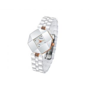 Montre &Agrave; Quartz En C&eacute;ramique Blanche R052 Pour Femme Avec Verre Losange, &Eacute;tanche, Style D&eacute;contract&eacute; - Neuf