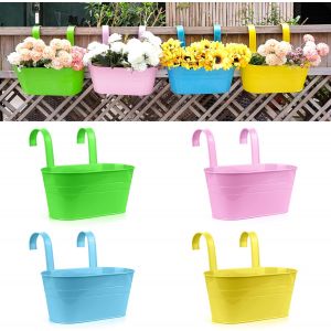 Nouvelhorizonstore-Pots De Fleurs Pots De Fleurs &Agrave; Suspendre En Fer En M&eacute;tal De Jardin Jardini&egrave;res De Balcon Seau En M&eacute;tal Porte-Fleurs &Agrave; Suspendre D&eacute;cor Pot- Crochet Amovible (4 Pcs) (Grand) - Neuf