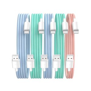 C&acirc;ble pour iPhone[5 Paquets, 1M/2M/2M/3M/3M] C&acirc;ble USB A avec Lighting Fil Tress&eacute; en Nylon C&acirc;ble de Charge Rapide pour iPhone 14/13/12/11/Pro Max/Mini/XS/SE/Pad - Rose/Bleu/Vert/Bleu/Vert - Neuf