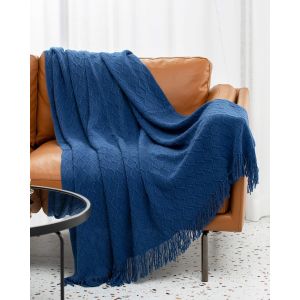 Pompon En Tricot De Jeter Une Couverture (120 X 170 Cm, Bleu Marine), Texture Decoratif Couverture, Confortable Et Leger Pour Un Canape, Un Lit, Un Canape, Des Voyages, De Toutes Les Saisons - Neuf