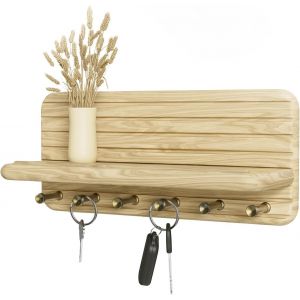 Mevronisshop-Porte-Cl&eacute;s Mural En Bois Porte Clef Mural Home Avec 5 Crochets &Agrave; Cl&eacute;s, Pour Salon, Salle De Bain, Cuisine, Les Entr&eacute;es, Couloirs (Couleur Bois) - Neuf