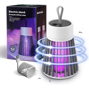 Lampe Anti Moustique,Tue Mouche Electrique Interieur,Anti Moustique Electrique Exterieur,Anti Insectes Répulsif Puissant Efficace Portée Piege UV Mouche Lampe Piège 100m² (Fonction Charge,Gris) - Neuf