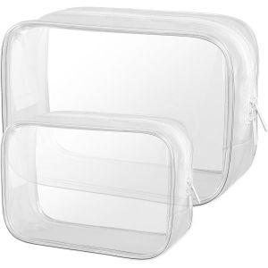 KALANKA-Trousse de Toilette Transparente, 2 Pièces Kit Voyage Avion, PVC Étanche Trousse de Toilette Voyage pour Homme et Femme, Sac de Rangment pour Voyage Avion Transparente Maquillage, Blanc - Neuf