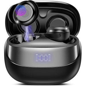 Ecouteurs Bluetooth sans Fil, 47H Écouteur Bluetooth 5.4 avec Réduction du Bruit, Mini Ecouteur Sommeil avec HiFi Stéréo, IPX7 Étanche Oreillette, Contrôle Tactile, Écran LED, Noir (2025) - Neuf