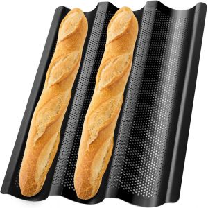 Jexnovashop-Moule &Agrave; Baguette Pour 3 Baguettes Avec Rev&ecirc;tement Antiadh&eacute;sif, Id&eacute;al Comme Moule &Agrave; Baguettes, Accessoire De Cuisson, Plaque Cuisson Four(38 X 24,5 Cm) - Neuf
