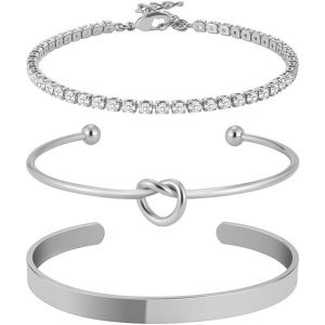 Bracelet Femme &Eacute;l&eacute;gant Argent&eacute; Avec Cristaux &Eacute;tincelants Bracelet Couple Minimaliste Perles Femme Raffin&eacute; Id&eacute;al Pour Toutes Occasions - Neuf